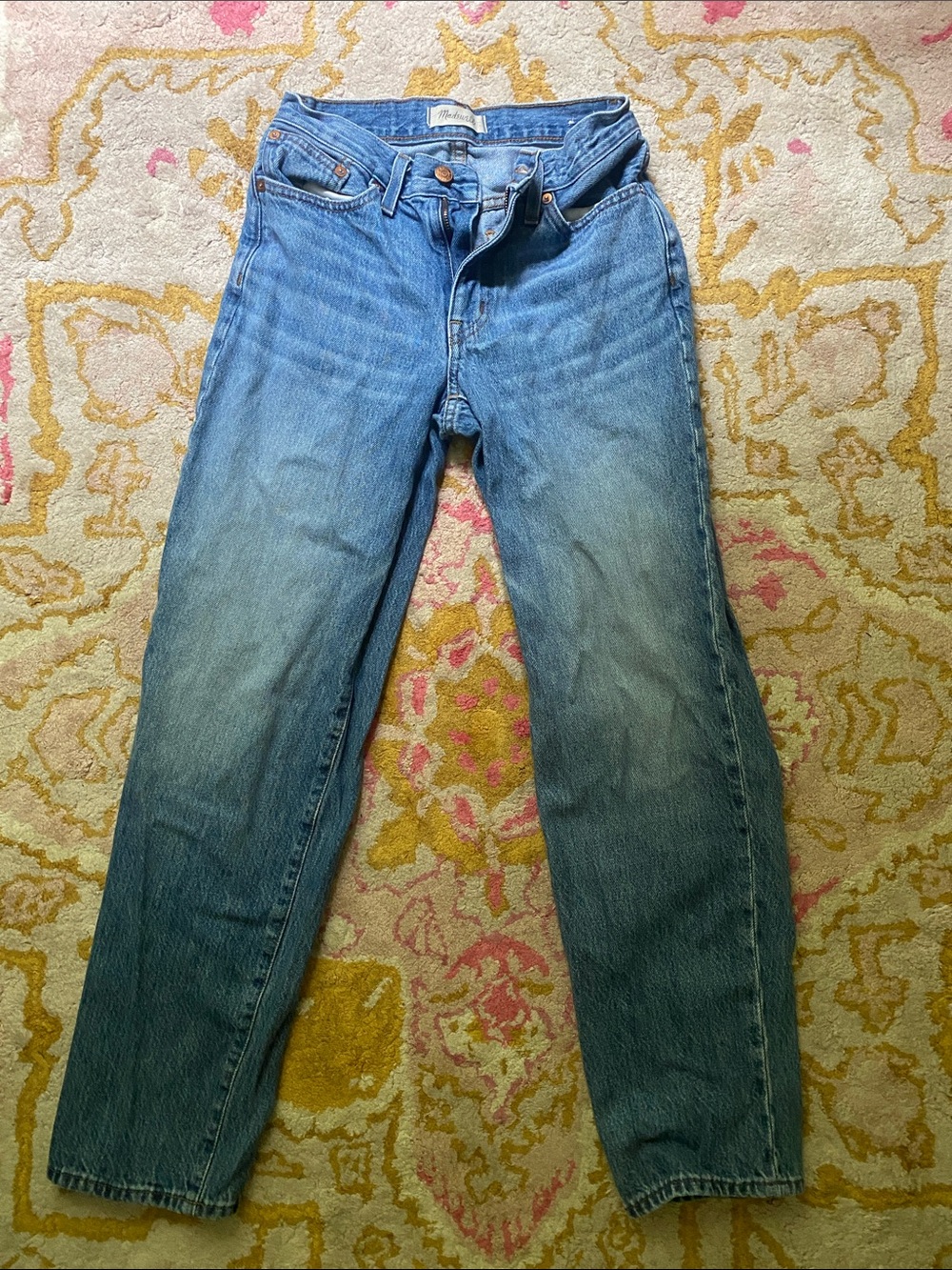 Straight Fit Denim Jeans in Faded Blue
